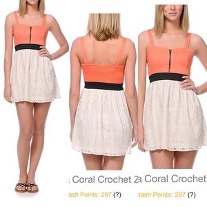 Empyre Tula Coral Crochet Lace Zipper Dress